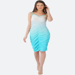 Women Bodycon Blue, White Above Knee/Mid Thigh Length Dress