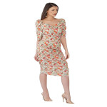 Floral Print Lycra Midi Dress with Ruffle Sleeves, Women's Large, Kaylee