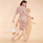 Floral Print Lycra Midi Dress with Ruffle Sleeves, Women's Large, Kaylee